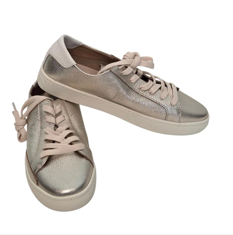 Soludos Ibiza Classic Leather Sneaker Platinum, Women's Sizes 10 New Without Box
